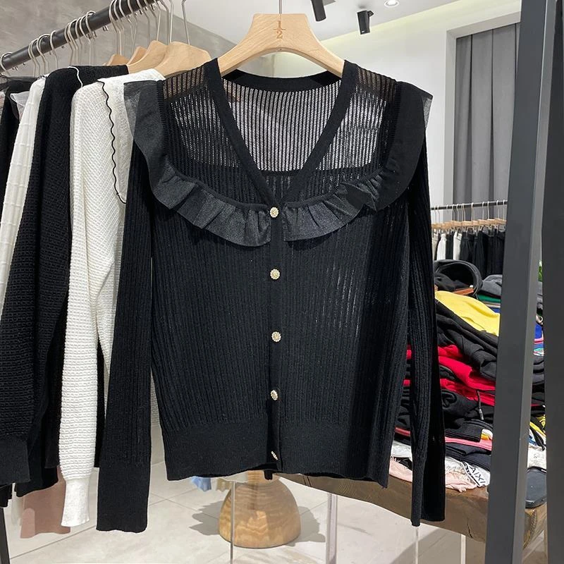 2021 New Sweet Ruffle V-neck Long Sleeve Sweater Cardigan Top Women's Spring And Autumn Thin Sweater
2021 New Sweet Ruffle V-neck Long Sleeve Sweater Cardigan Top Women's Spring And Autumn Thin Sweater