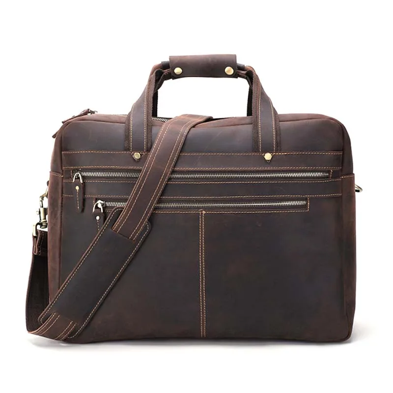 

AETOO New 17-inch Crazy Horse Leather Men’s Bag Briefcase Large Capacity Shoulder Computer Bag Retro Leather Men’s Bag