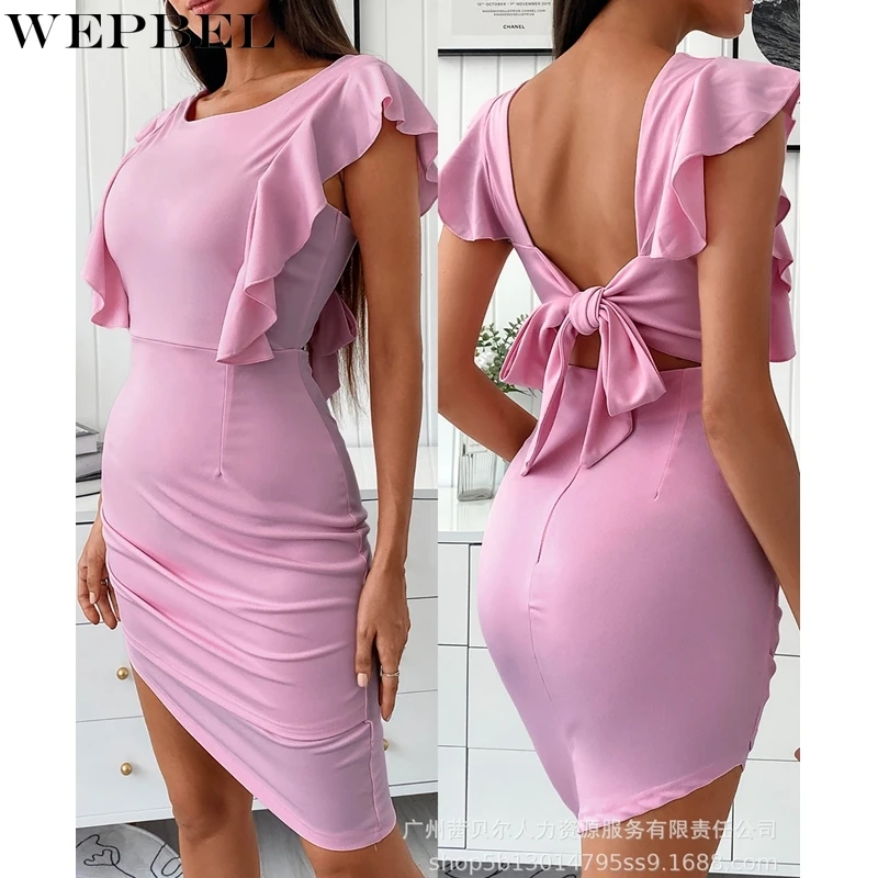 WEPBEL Dress Women's Sexy Slim Solid Color High Waist Dress Autumn Short Ruffle Sleeve O-Neck Backless Bandage Bow Dress
WEPBEL Dress Women's Sexy Slim Solid Color High Waist Dress Autumn Short Ruffle Sleeve O-Neck Backless Bandage Bow Dress