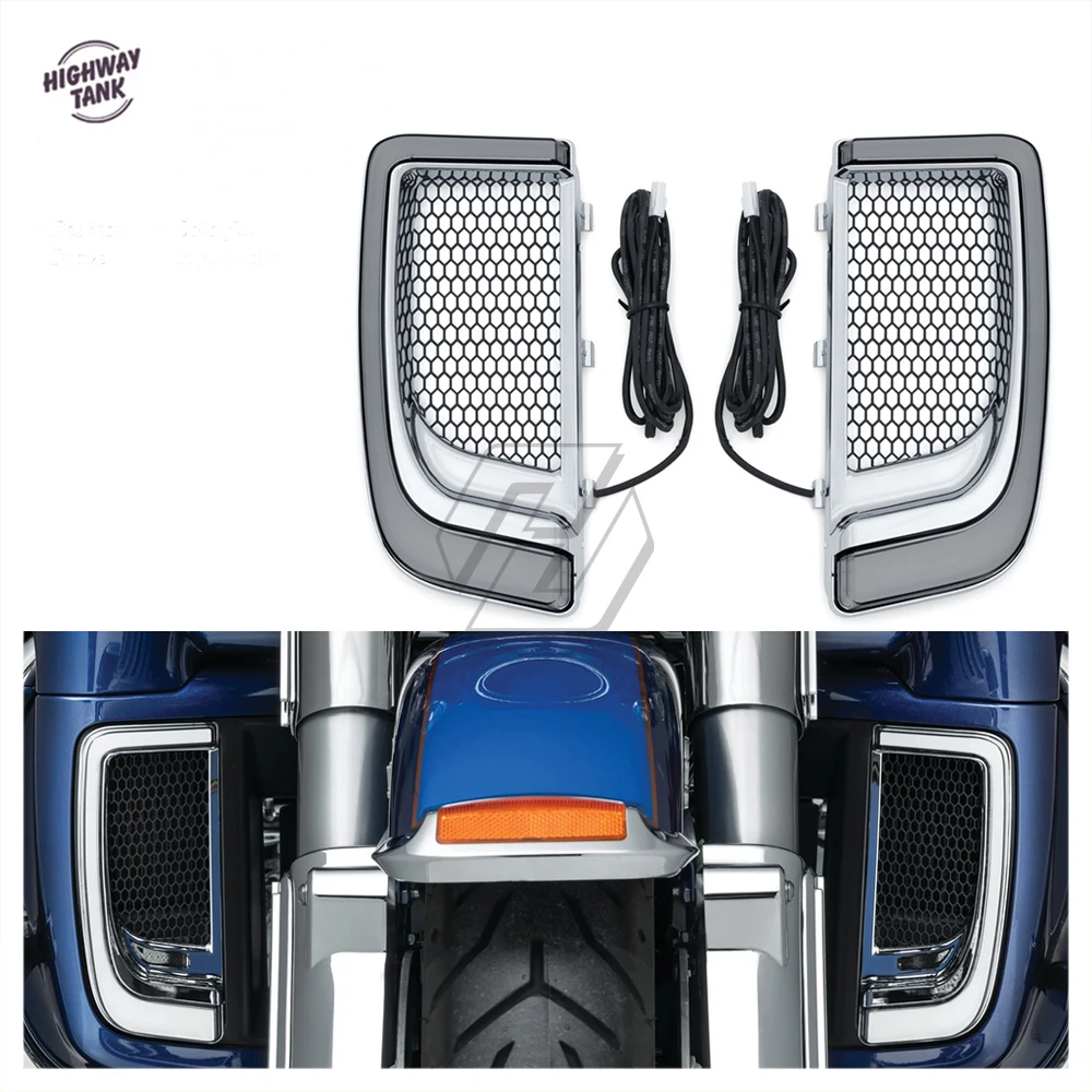 Motorcycle LED Fairing Lower Grills Turn Signal Light Case for Harley Touring FLHTCU FLHTCUL FLHTK FLTRK FLHXSE
Motorcycle LED Fairing Lower Grills Turn Signal Light Case for Harley Touring FLHTCU FLHTCUL FLHTK FLTRK FLHXSE
