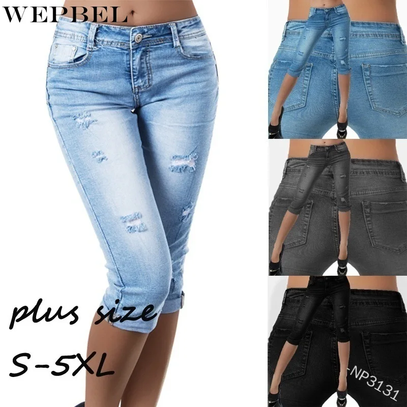WEPBEL Women's Skinny Ripped Solid Color Jeans Summer Casual High Waist Button Denim Pencil Calf-Length Pants
WEPBEL Women's Skinny Ripped Solid Color Jeans Summer Casual High Waist Button Denim Pencil Calf-Length Pants