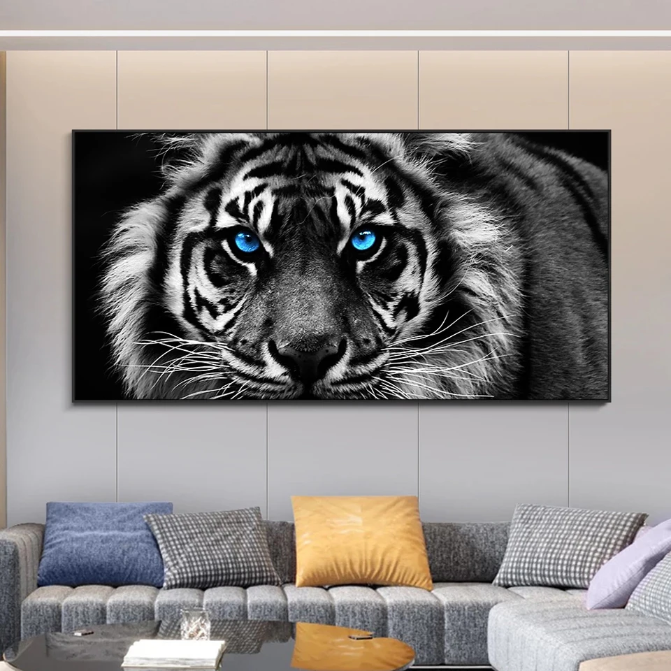Алмазная живопись большого размера 5d черно-белая голова тигра алмазная вышивка