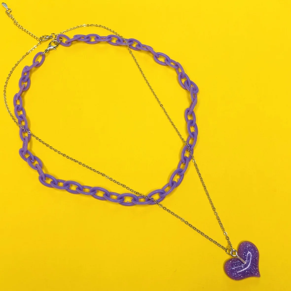 Double Layer Purple Resin Silver Color Chain Choker Necklace Punk Girl Jewelry Accessory Fashion Charm Heart Necklaces For Women 
Double Layer Purple Resin Silver Color Chain Choker Necklace Punk Girl Jewelry Accessory Fashion Charm Heart Necklaces For Women