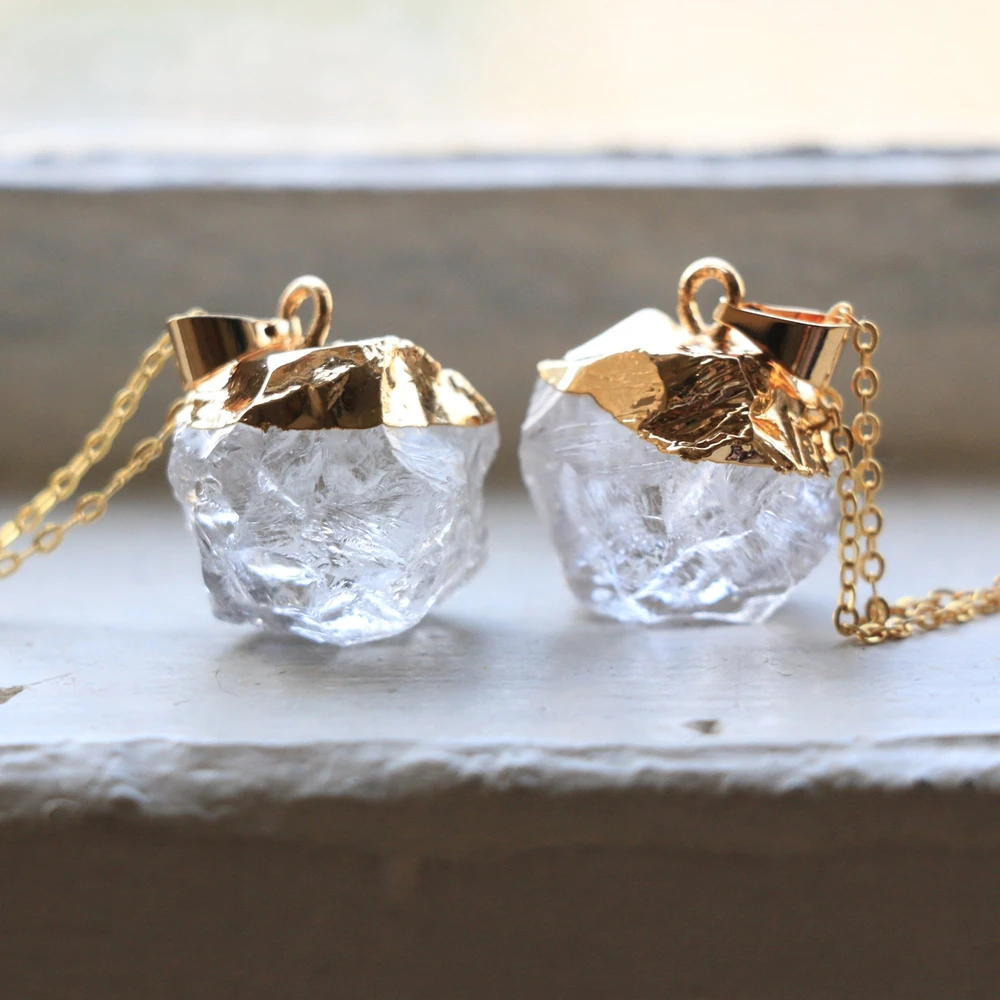 Фото Золотые ожерелья из необработанного камня женское ожерелье в стиле
