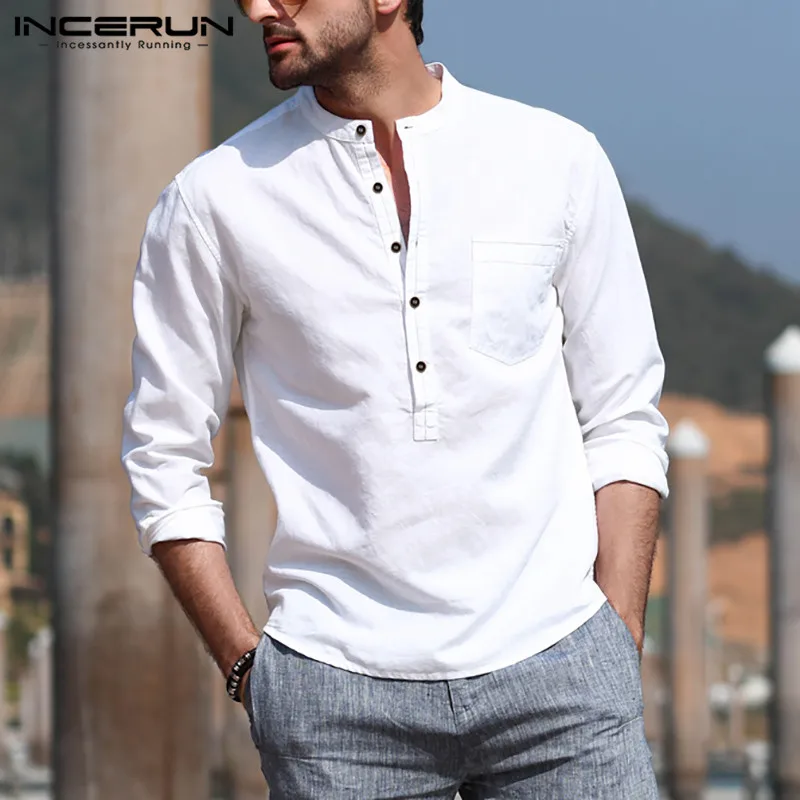 INCERUN Men's Casual Shirt Cotton Solid Color Long Sleeve Blouse Chic Stand Collar Fashion Handsome Tops 2021 Streetwear Camisas
INCERUN Men's Casual Shirt Cotton Solid Color Long Sleeve Blouse Chic Stand Collar Fashion Handsome Tops 2021 Streetwear Camisas