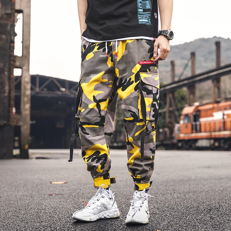 Хип-хоп мужские бегущие камуфляжные боковые карманы Свободные стильные