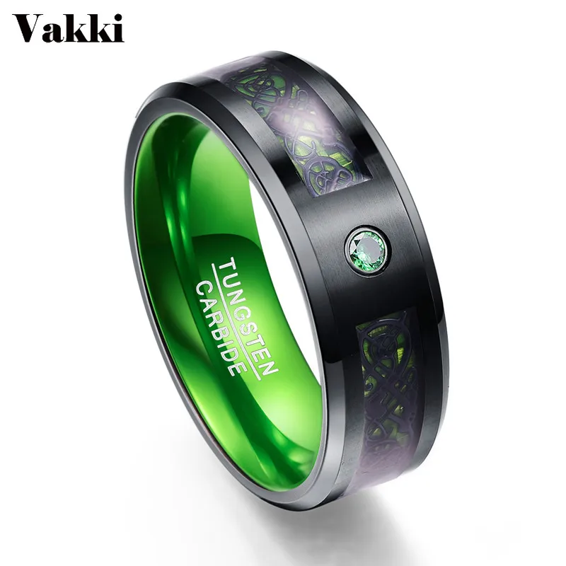 VAKKI Carbon Fiber Green Zircon Men Rings 100% Tungsten Carbide Wedding Bands Gift Anillos para hombres Black Dragon 
VAKKI Carbon Fiber Green Zircon Men Rings 100% Tungsten Carbide Wedding Bands Gift Anillos para hombres Black Dragon