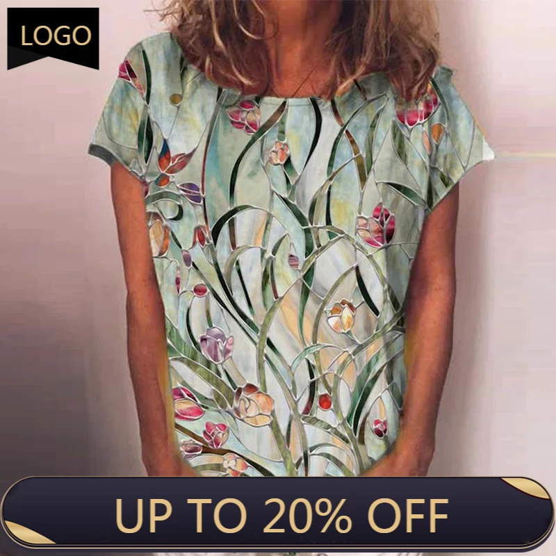 Блузка женская с цветочным принтом, элегантный топ свободного покроя с круглым вырезом, пуловер с коротким рукавом, уличная одежда, весна 2020 
Блузка женская с цветочным принтом, элегантный топ свободного покроя с круглым вырезом, пуловер с коротким рукавом, уличная одежда, весна 2020