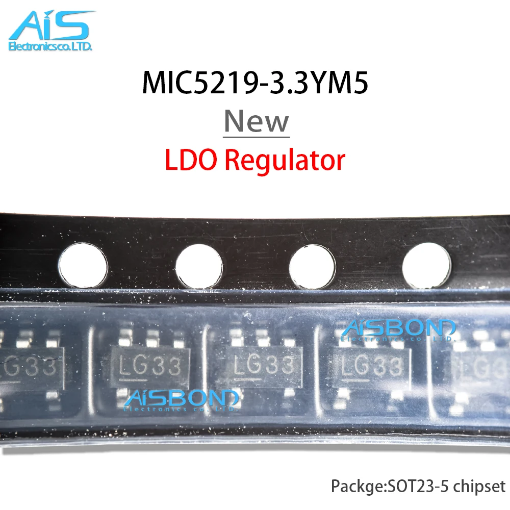 10Pcs/Lot New MIC5219-3.3BM5 SOT23-5 MIC5219-3.3 SOT-23 3.3V MIC5219-3.3YM5 TR Marking LG33 LDO Regulator
10Pcs/Lot New MIC5219-3.3BM5 SOT23-5 MIC5219-3.3 SOT-23 3.3V MIC5219-3.3YM5 TR Marking LG33 LDO Regulator