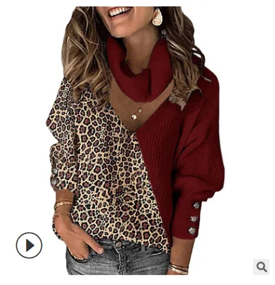 European and American autumn and winter new button thickened female leopard print temperament V-neck loose sweater
European and American autumn and winter new button thickened female leopard print temperament V-neck loose sweater