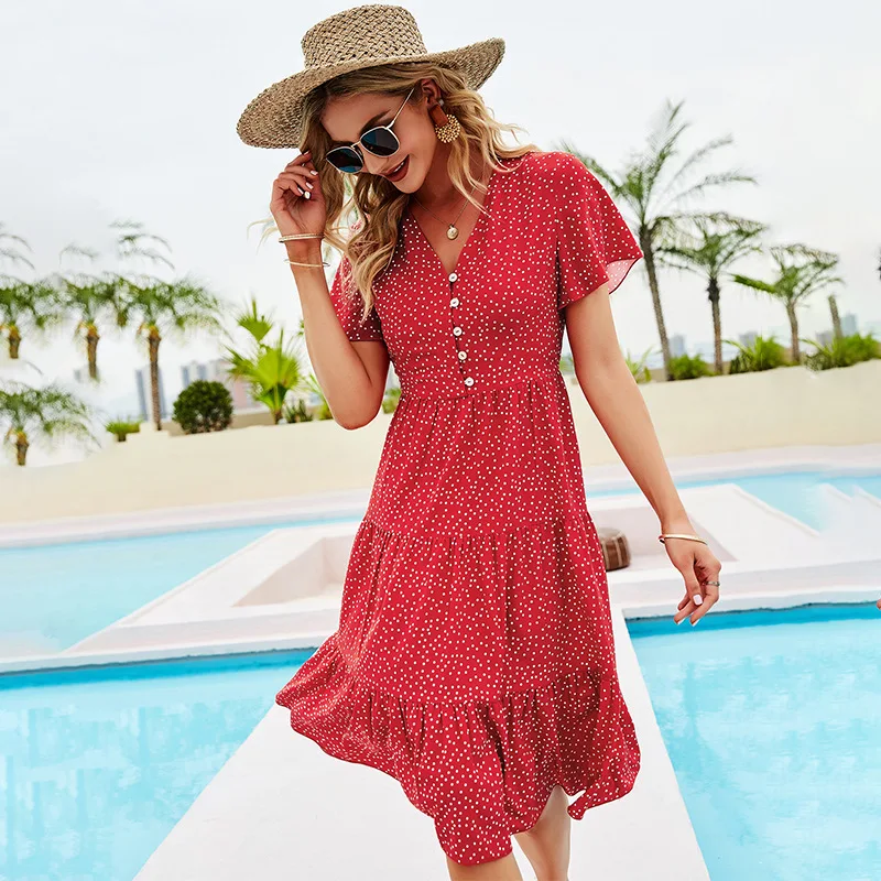 European and American Fashion Trend Y2k Tops Women's 2021 Summer New Fresh and Sweet V-neck Red Polka-dot Dress Women Plus Size
European and American Fashion Trend Y2k Tops Women's 2021 Summer New Fresh and Sweet V-neck Red Polka-dot Dress Women Plus Size
