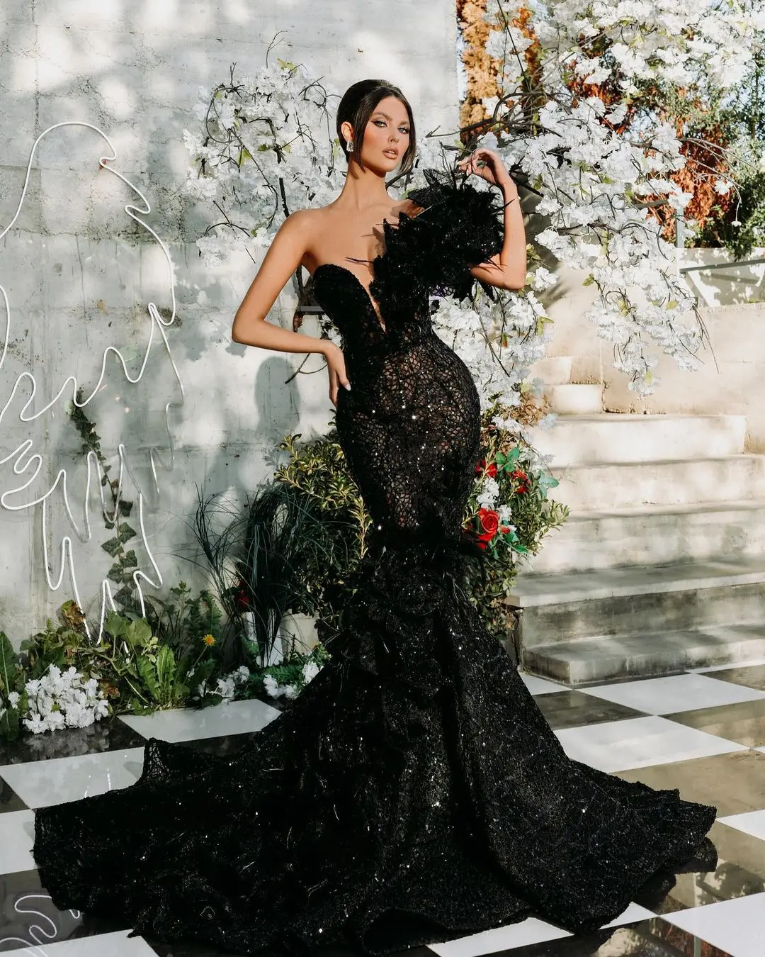 Glitter Black One Shoulder Mermaid Evening Dresses Sequins Feathers Prom Gowns Arabic Illusion V Neck Party Robe De Soiree
Glitter Black One Shoulder Mermaid Evening Dresses Sequins Feathers Prom Gowns Arabic Illusion V Neck Party Robe De Soiree