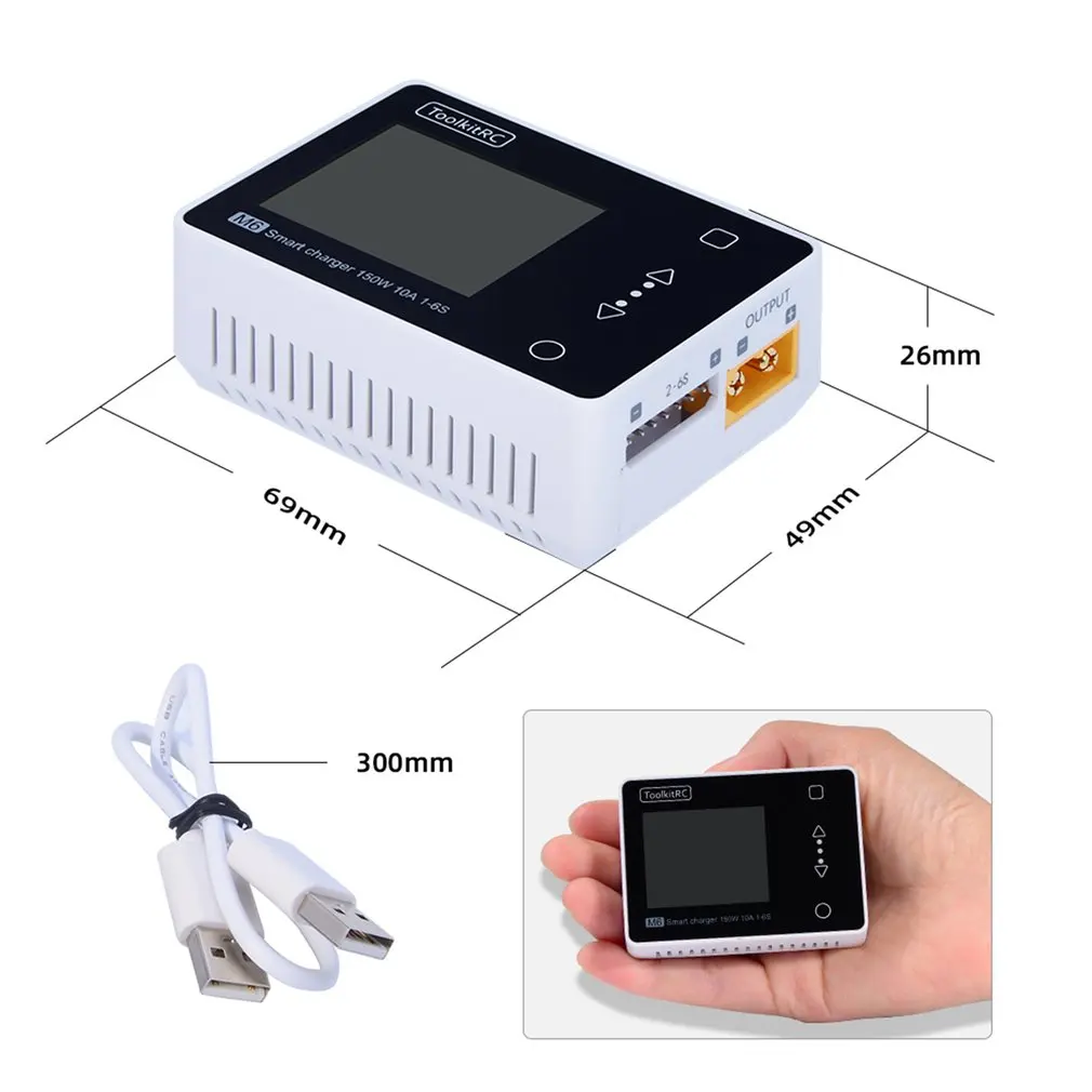 ToolkitRC M6 Mini Battery Balance Charger Cell Checker Servo Tester 150W 10A DC Output for 1-6S Lipo LiHV Life Lion NiMh Pb
ToolkitRC M6 Mini Battery Balance Charger Cell Checker Servo Tester 150W 10A DC Output for 1-6S Lipo LiHV Life Lion NiMh Pb