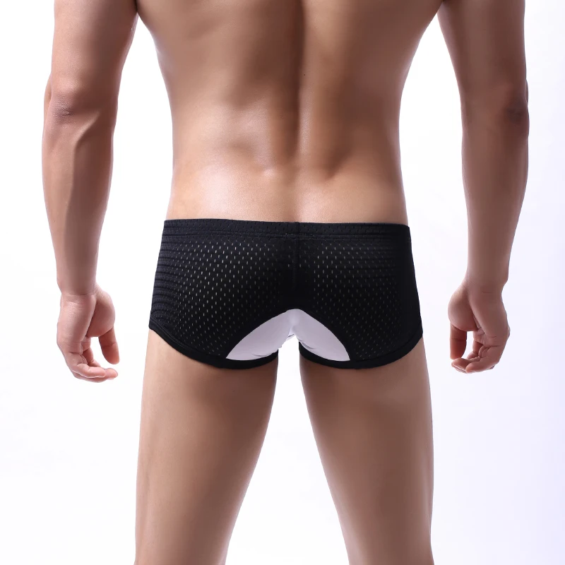 

AIIOU Underwear Men Boxers Shorts Mesh Hole Breathable Men Sexy Cueca Boxer Fashion U Convex Pouch Male Gay Underpants Panties