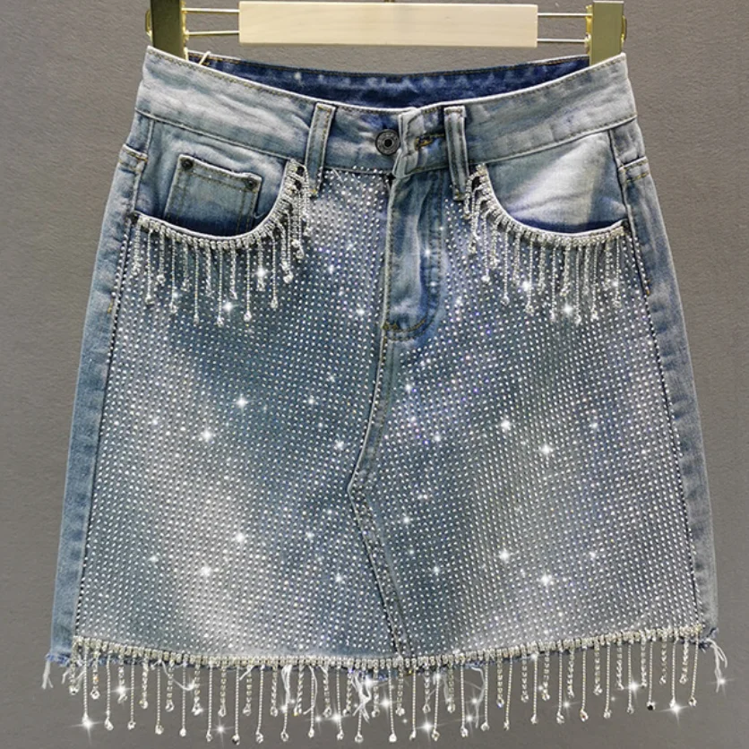High waist denim skirt women fashion heavy industry rhinestone beading tassel package hip a-line skirt
High waist denim skirt women fashion heavy industry rhinestone beading tassel package hip a-line skirt