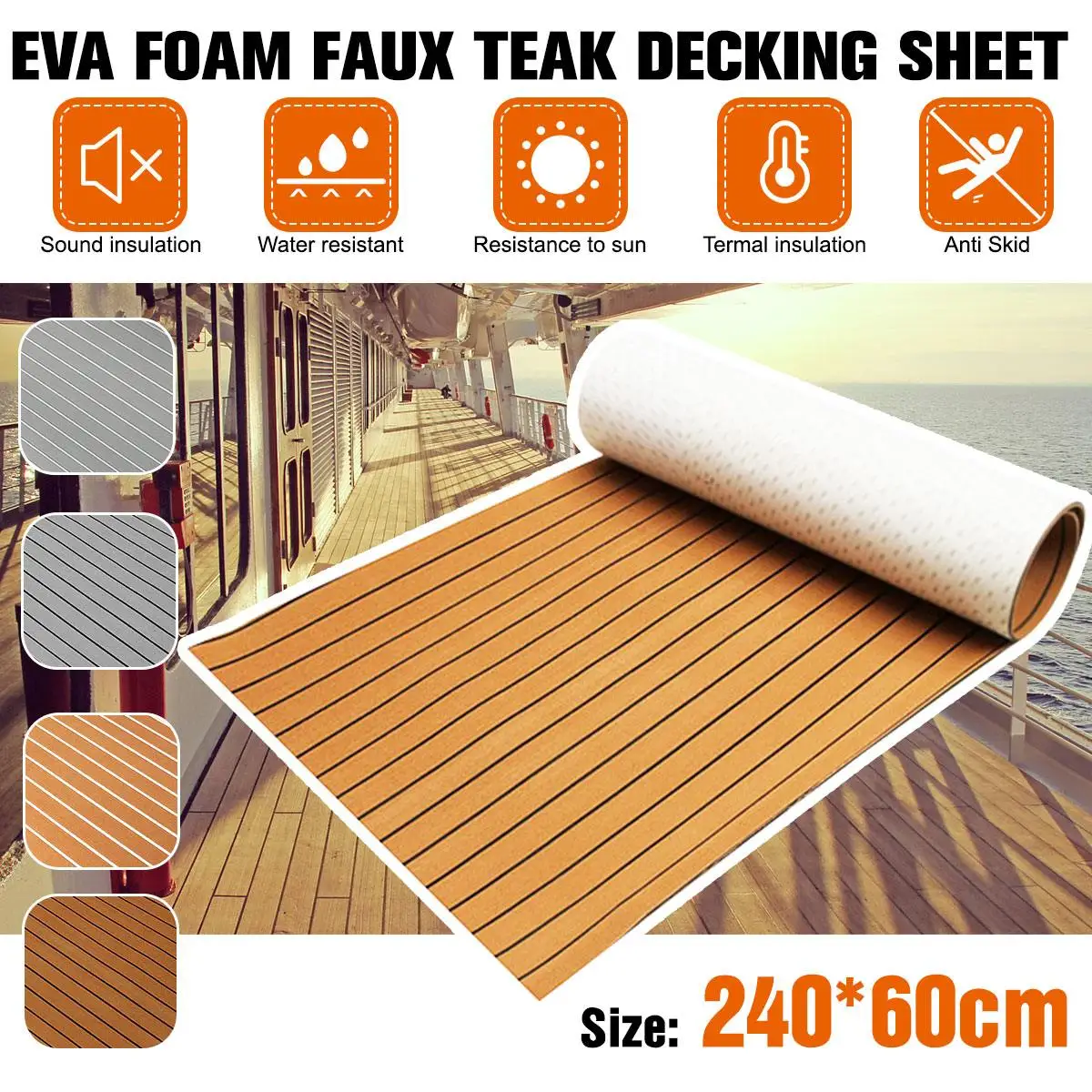 2400x600x5mm Self-Adhesive EVA Foam Faux Teak Decking Sheet Marine Flooring Boat Yacht Decking Sheet Brown Gray Striped
2400x600x5mm Self-Adhesive EVA Foam Faux Teak Decking Sheet Marine Flooring Boat Yacht Decking Sheet Brown Gray Striped