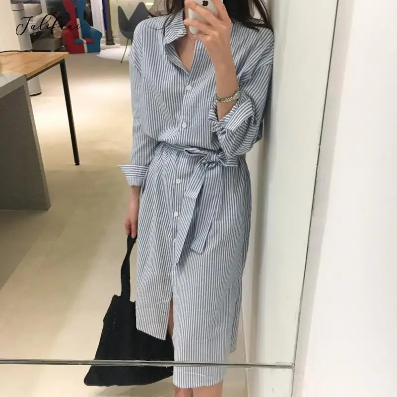 2021 Women Dresses Shirt Dress Spring Autumn New Elegant Casual Striped Lace Up Single Breasted Long Sleeve O-neck Office Dress
2021 Women Dresses Shirt Dress Spring Autumn New Elegant Casual Striped Lace Up Single Breasted Long Sleeve O-neck Office Dress