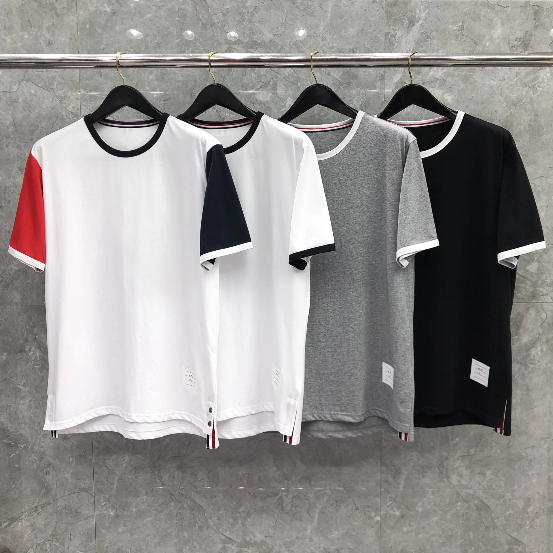 TB Fashion 2021 THOM Brand O-Neck Patchwork Short-sleeved T-shirt Slim Fit Men Cotton Solid Summer Casual Clothing
TB Fashion 2021 THOM Brand O-Neck Patchwork Short-sleeved T-shirt Slim Fit Men Cotton Solid Summer Casual Clothing