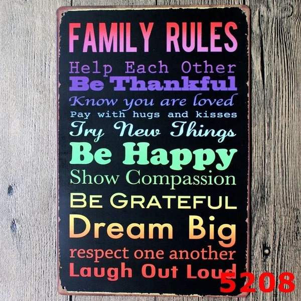 Vintage Style Family Rules Retro Tin Sign Poetry Wall Painting Romantic Home Decoration
Vintage Style Family Rules Retro Tin Sign Poetry Wall Painting Romantic Home Decoration