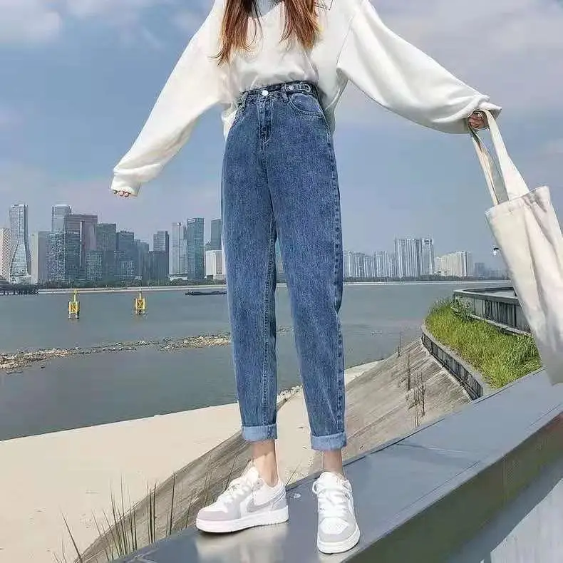 High waist jeans female loose fit Korean students autumn and winter new straight tube show thin daddy nine point Harem Pants
High waist jeans female loose fit Korean students autumn and winter new straight tube show thin daddy nine point Harem Pants