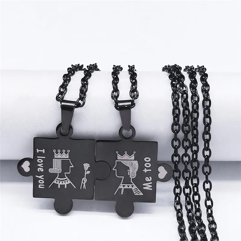 2PCS Love King Queen Stainless Steel Couples Pendant Necklace Women Black Color Jigsaw Necklaces Jewelry collar pareja XH113S03 
2PCS Love King Queen Stainless Steel Couples Pendant Necklace Women Black Color Jigsaw Necklaces Jewelry collar pareja XH113S03