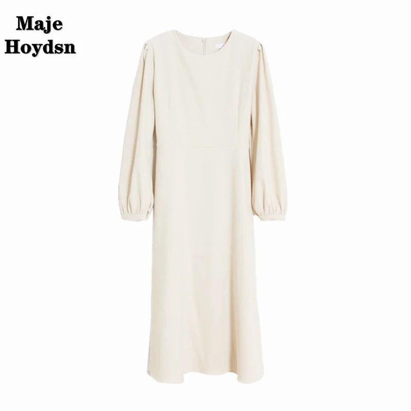 

Шикарное осеннее Новое Стильное простое однотонное платье Maje Hoydsn с круглым вырезом на шнуровке с длинным рукавом Длинная юбка для женщин