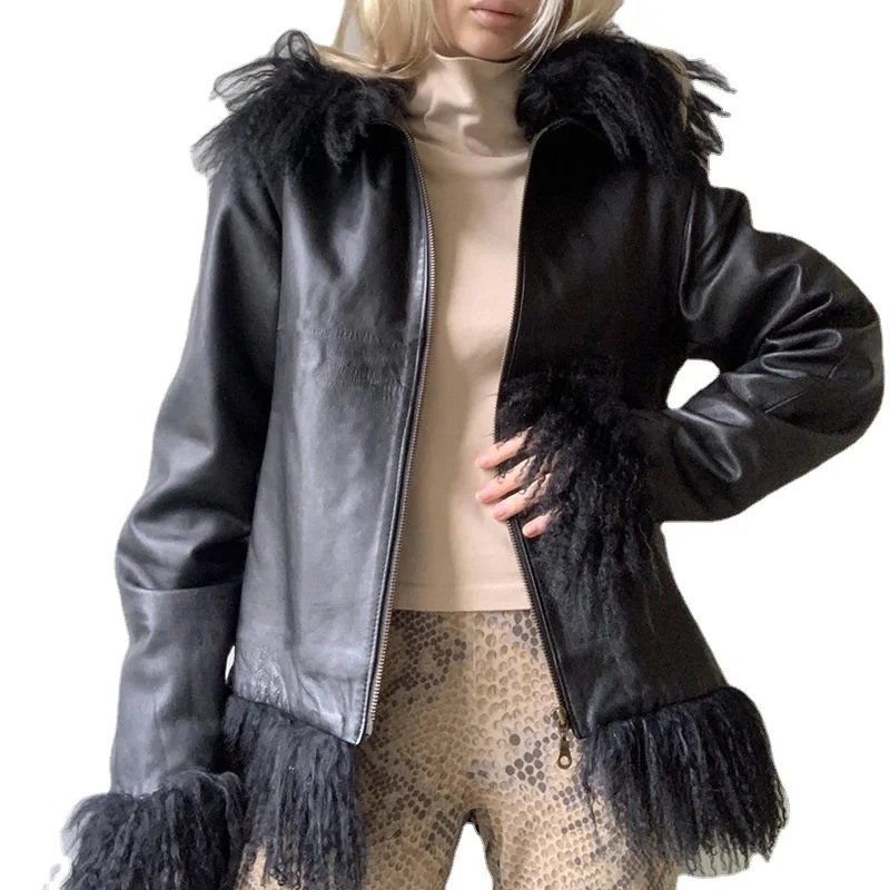 Women's Winter Jacket Tassel Faux Fur Patchwork Black PU Leather Coat Female Casual Zipper Hooded Outerwear Slim Coats Tops 2022
Women's Winter Jacket Tassel Faux Fur Patchwork Black PU Leather Coat Female Casual Zipper Hooded Outerwear Slim Coats Tops 2022