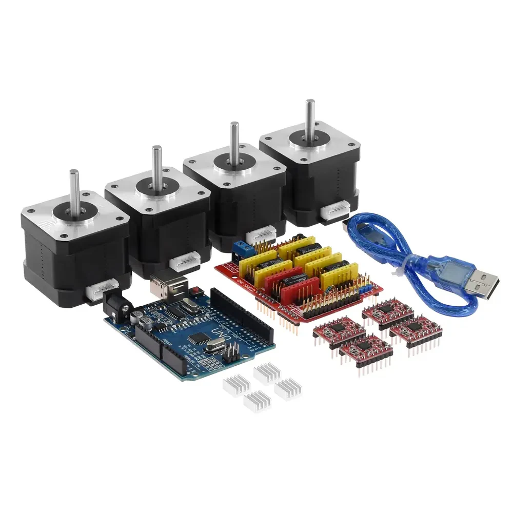 CNC Shield + UNOR3 Board + 4 x A4988 Stepper Motor Driver + 4 x 4401 Stepper Motor Kit for 3D Printer Accessories
CNC Shield + UNOR3 Board + 4 x A4988 Stepper Motor Driver + 4 x 4401 Stepper Motor Kit for 3D Printer Accessories