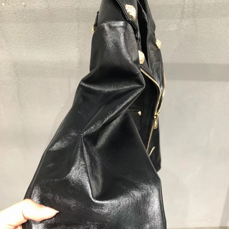 Women's Coat Spring Short Length 2021 New Fashion Genuine Leather Jacket With Letter Pattern Female Clothes Decorative Buttons | Женская