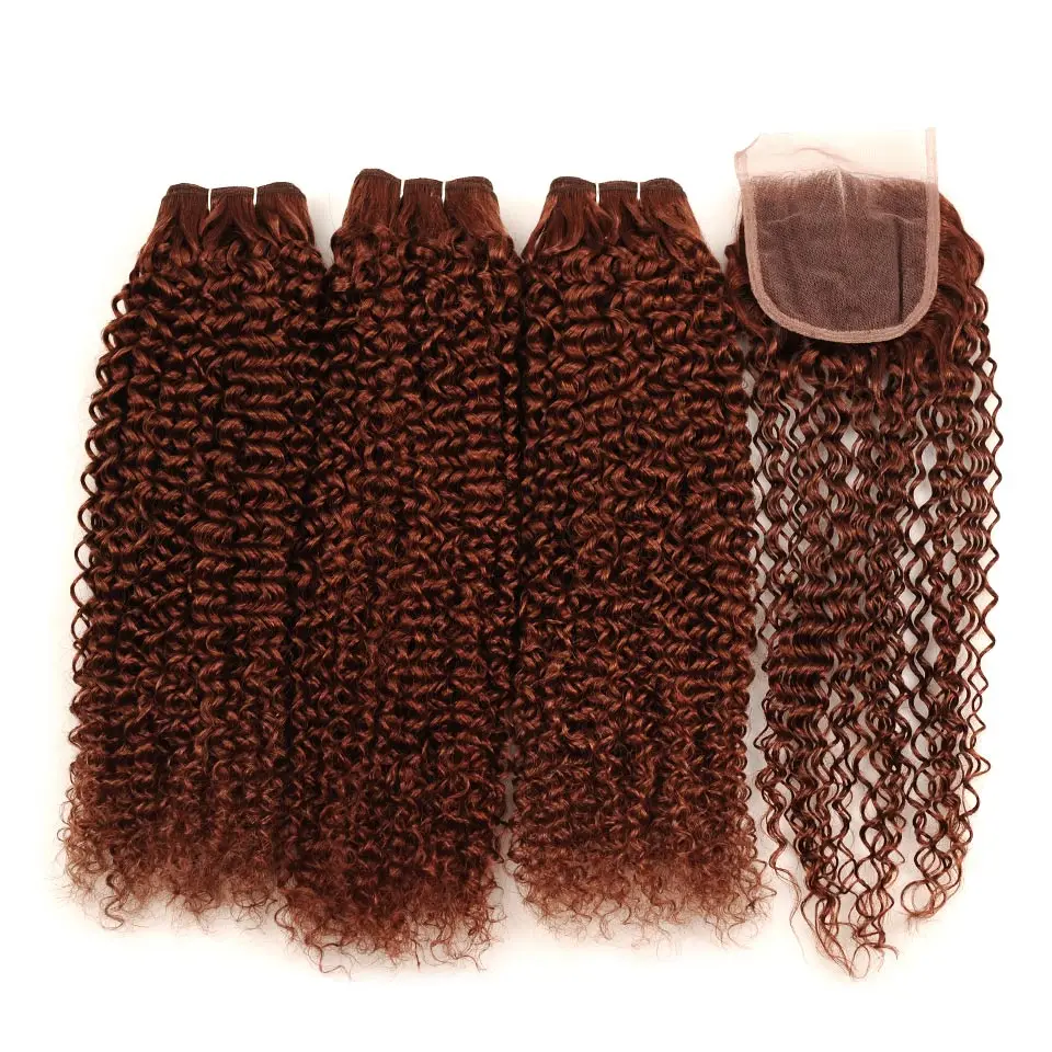 Pinshair перуанские кудрявые человеческие волосы пучки с закрытием темно коричневые