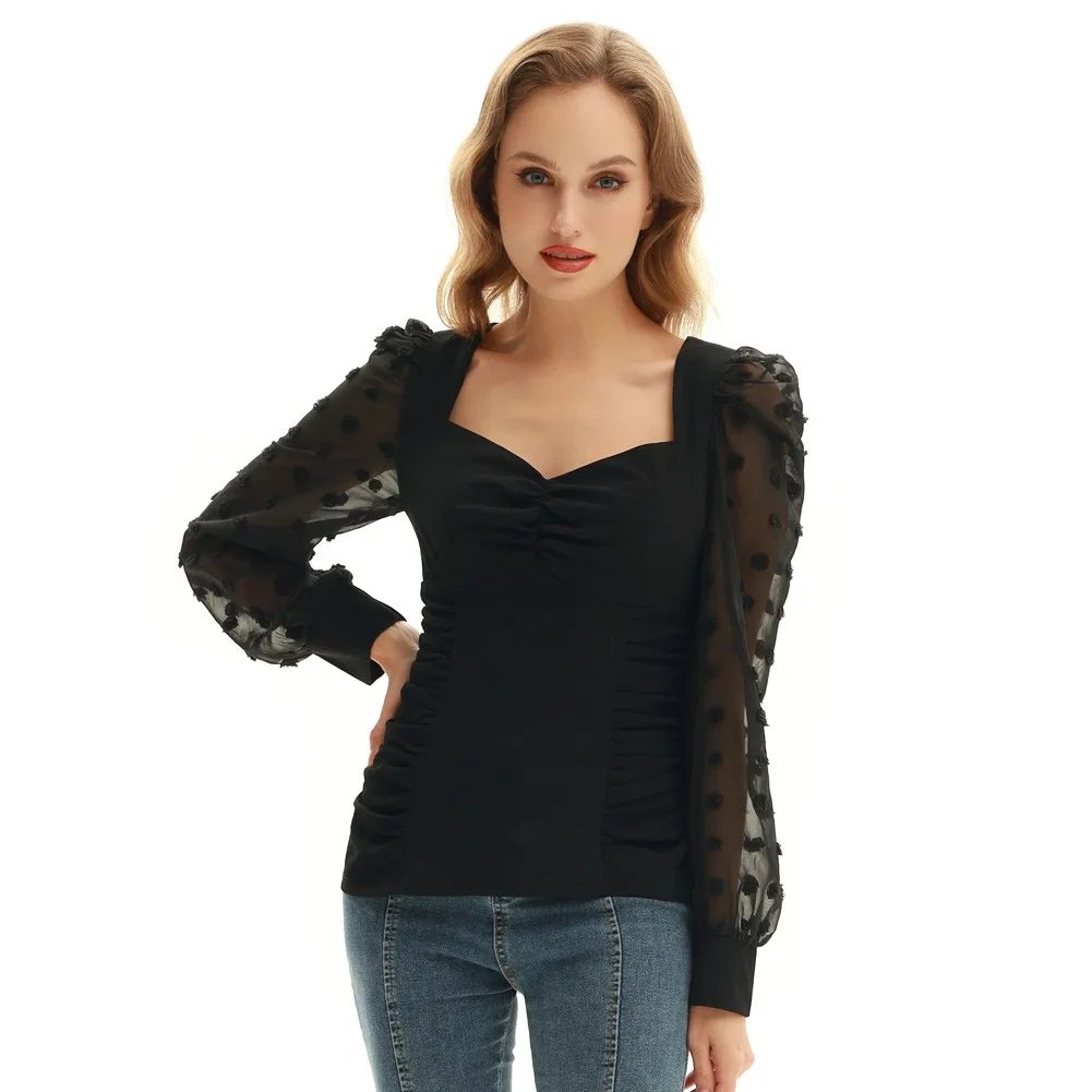 Women Spring Shirts And Tops Vintage See-Through Patchwork Tops Sexy Fitting Puffed Long Sleeve V-Neck Blouse Gothic Punk Lady
Women Spring Shirts And Tops Vintage See-Through Patchwork Tops Sexy Fitting Puffed Long Sleeve V-Neck Blouse Gothic Punk Lady