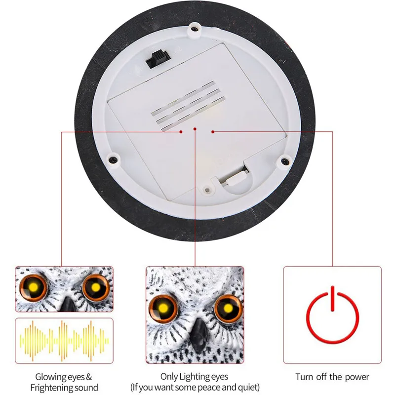 Outdoor Owl Decoy Bird Repellent Pest Control with Flashing Eyes Frightening Sounds Garden Protector Decoration
Outdoor Owl Decoy Bird Repellent Pest Control with Flashing Eyes Frightening Sounds Garden Protector Decoration