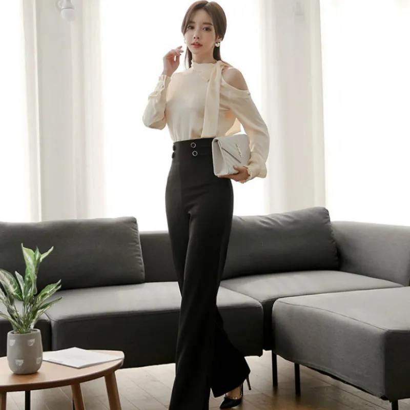 2020 Autumn Off Shoulder Brief Solid Work Blouse Shirt High Waist Black Loose Long Pant Office 2 Piece Sets
2020 Autumn Off Shoulder Brief Solid Work Blouse Shirt High Waist Black Loose Long Pant Office 2 Piece Sets