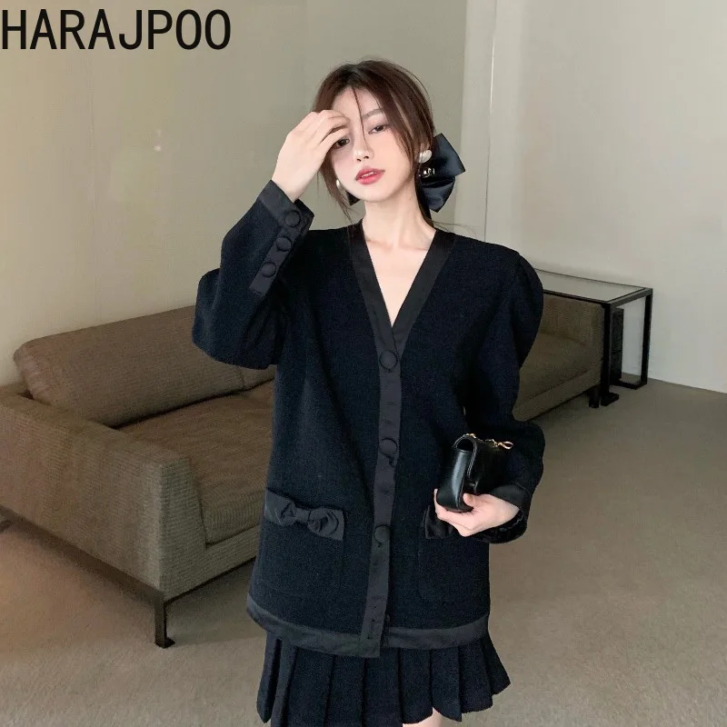Coats Harajpoo Woman Black Elegant Korean Fashion New Long Sleeve V Neck 2021 Autumn Winter Bowknot Slim Streetwear Jackets
Coats Harajpoo Woman Black Elegant Korean Fashion New Long Sleeve V Neck 2021 Autumn Winter Bowknot Slim Streetwear Jackets