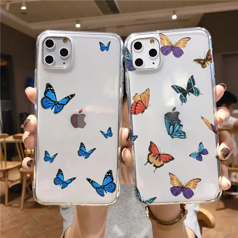 Прозрачный синий пастельный телефонный чехол Monarch Butterfly для iPhone 11 12Pro Mini 6 7 8 Plus X MAX