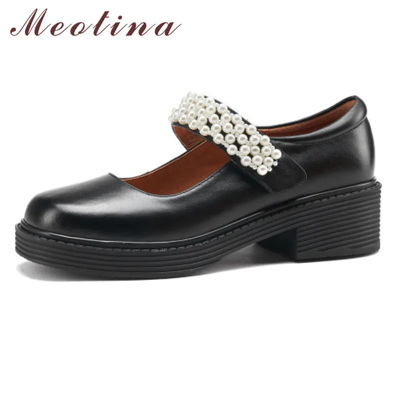 Meotina Real Leather Platform Mid Heel Pumps Women Mary Janes Shoes Cow Leather String Bead Chunky Heels Footwear Black Spring
Meotina Real Leather Platform Mid Heel Pumps Women Mary Janes Shoes Cow Leather String Bead Chunky Heels Footwear Black Spring
