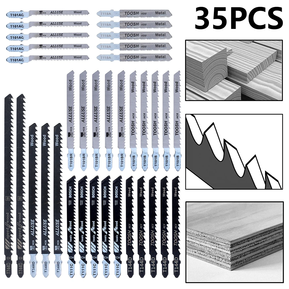 35 Pcs T Shank Jigsaw Blades Set Jig Saw Blade for Wood Plastic Metal Cutting Tools T744D/T344D/T101B/T111C/T144D/T101AO/T118A
35 Pcs T Shank Jigsaw Blades Set Jig Saw Blade for Wood Plastic Metal Cutting Tools T744D/T344D/T101B/T111C/T144D/T101AO/T118A