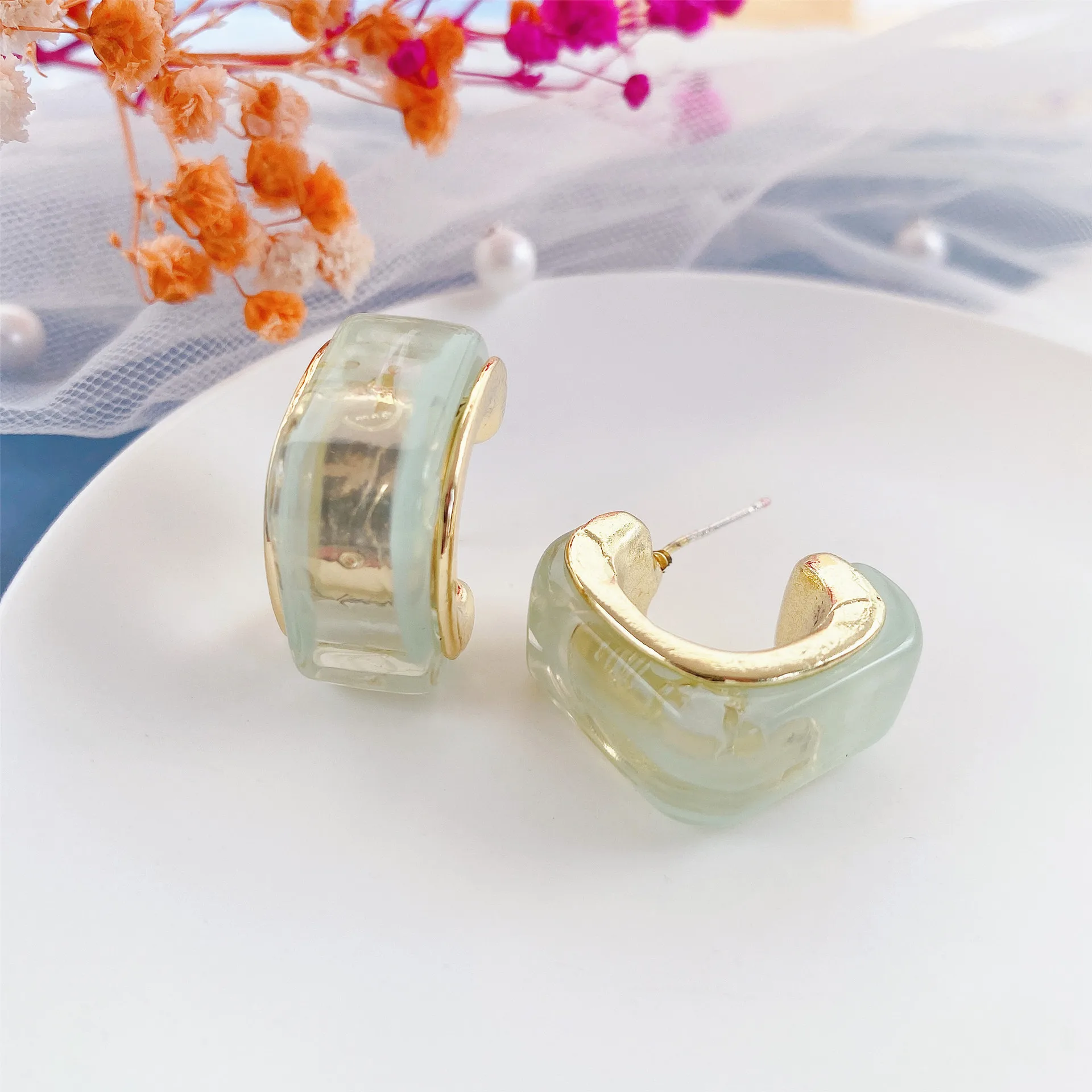 925S Simple 2021 New Colorful Transparent Resin Geometric Hoop Earrings Gold Metal for Woman Girls Party Travel Jewelry
925S Simple 2021 New Colorful Transparent Resin Geometric Hoop Earrings Gold Metal for Woman Girls Party Travel Jewelry