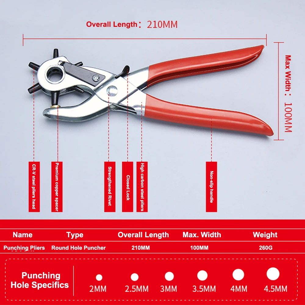Leather Belt Hole Punch Plier Eyelet Puncher Revolve Sewing Machine Bag Setter Tool Watchband Strap Household leathercraft
Leather Belt Hole Punch Plier Eyelet Puncher Revolve Sewing Machine Bag Setter Tool Watchband Strap Household leathercraft