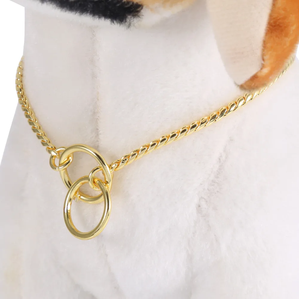 

Dog Collar Gold/Black Metal Snake Chain Dog Harness Twisted Necklace Pet Dog Show Training Choker Collars Pet Dog Leash Chain
