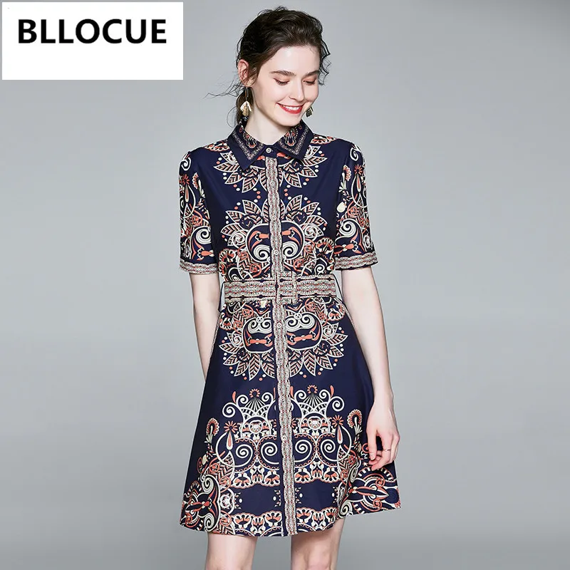 BLLOCUE Fashion Vintage Pattern Print Dress Summer Women's Single-Breasted Short Sleeve Belted Shirt Dress
BLLOCUE Fashion Vintage Pattern Print Dress Summer Women's Single-Breasted Short Sleeve Belted Shirt Dress