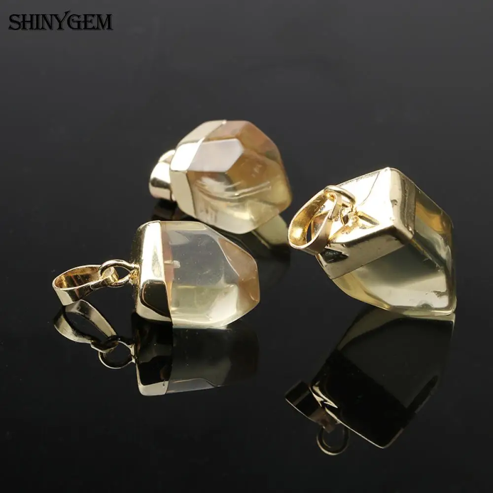 ShinyGem 15-20mm Irregular Amethysts Gold Plating Reiki Purple/Yellow Natural Crystal Pendant For DIY Jewelry Making