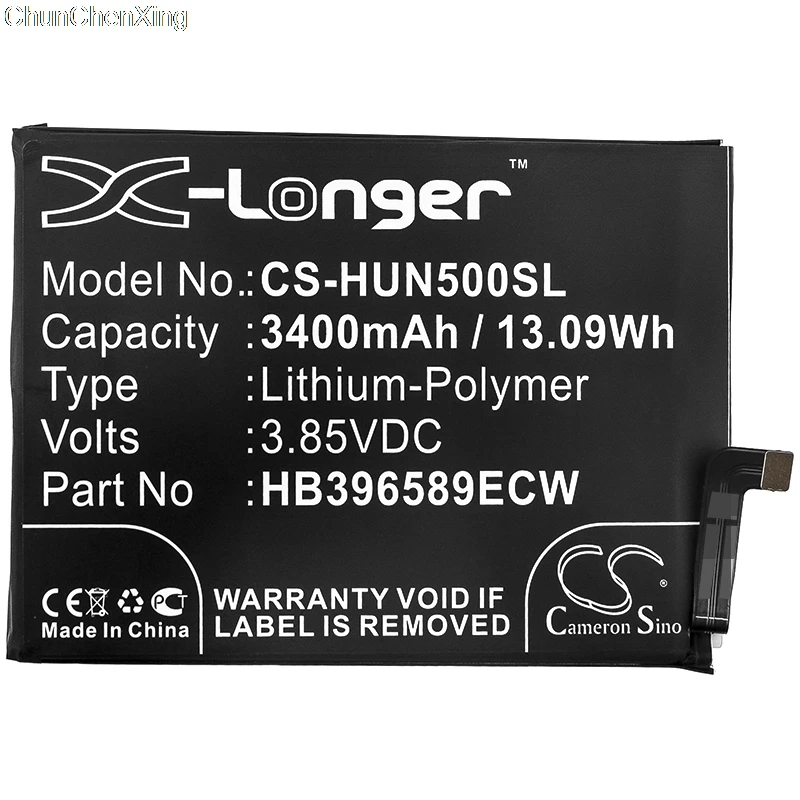 Cameron Sino 3400mAh Battery HB396589ECW for Huawei Nova 5, Nova 5 Pro, SEA-AL00, SEA-AL10,SEA-TL00
Cameron Sino 3400mAh Battery HB396589ECW for Huawei Nova 5, Nova 5 Pro, SEA-AL00, SEA-AL10,SEA-TL00