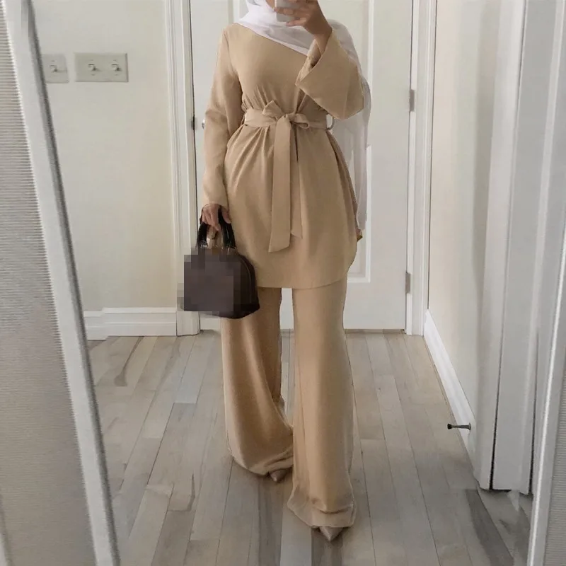 

Рамадан ИД Мубарак Дубай абайя Турция мусульманский хиджаб платье комплект из двух частей Caftan кафтан ислам одежда Абая для женщин Ropa Mujer