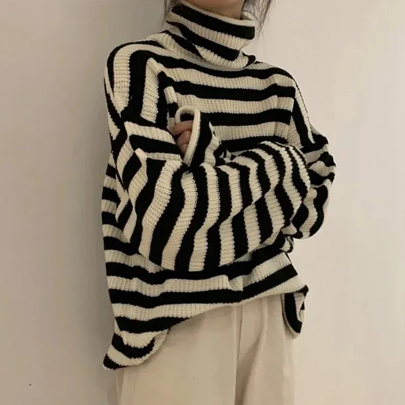 Winter Striped Sweater Women Knit Jumper Pullover Vintage Long Sleeve Top Thicken Sweater Loose Warm Turtleneck Knitted Jumper
Winter Striped Sweater Women Knit Jumper Pullover Vintage Long Sleeve Top Thicken Sweater Loose Warm Turtleneck Knitted Jumper