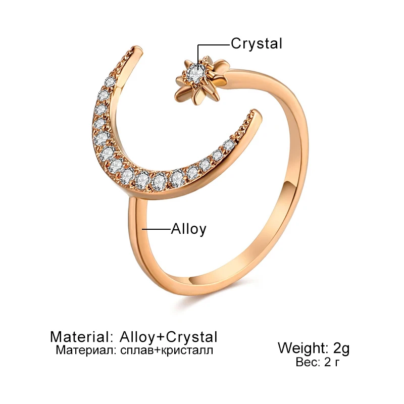 EN New Fashion Crytal Ring Moon & Star Dazzling Open Finger Rings for Women Girls Wedding Engagement Jewelry Gift
EN New Fashion Crytal Ring Moon & Star Dazzling Open Finger Rings for Women Girls Wedding Engagement Jewelry Gift