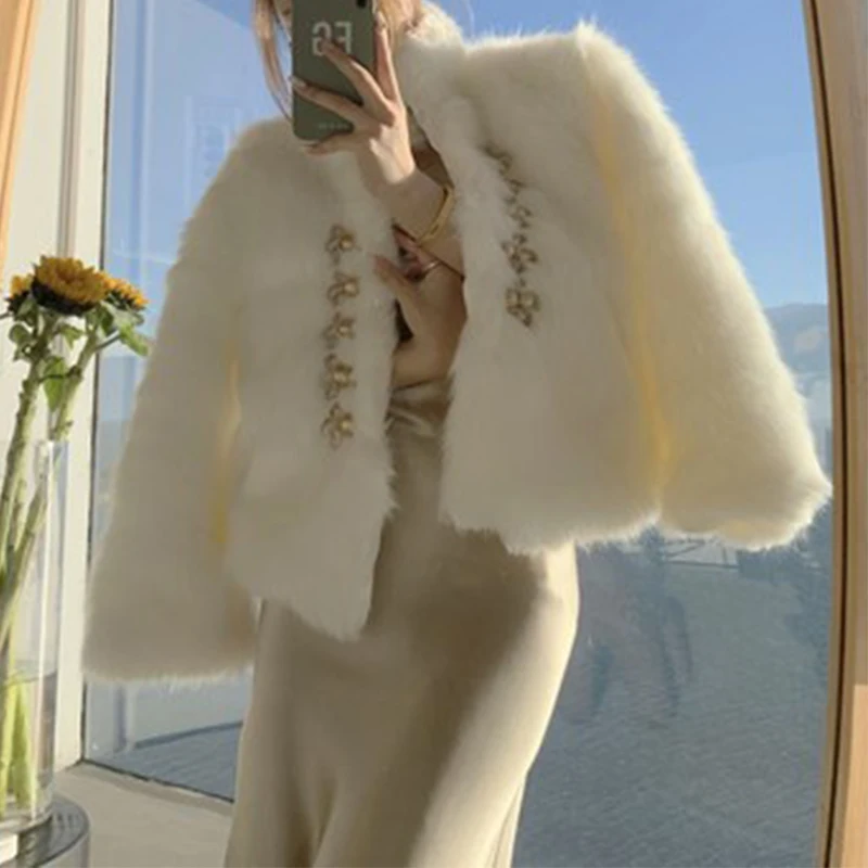 Korean Style Stand-Up Collar Long Sleeve Faux Fur Women's Fashion Simple Double Breasted Woman Jacket Autumn Casual Solid Tops
Korean Style Stand-Up Collar Long Sleeve Faux Fur Women's Fashion Simple Double Breasted Woman Jacket Autumn Casual Solid Tops