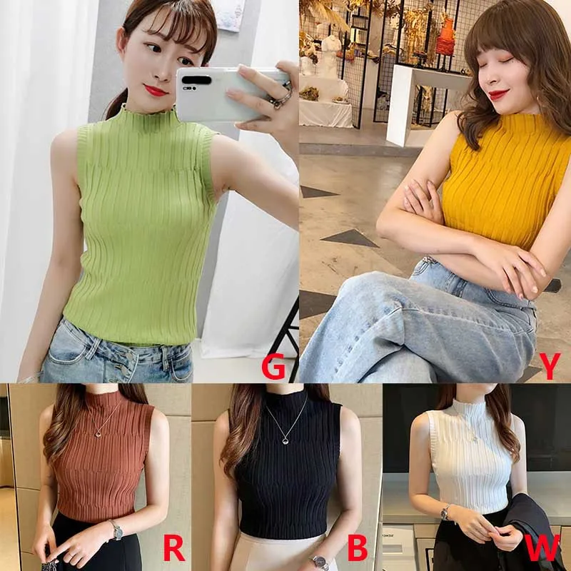 Women Sexy Turtleneck Solid Color Knit Tee Tops Summer T-Shirt Sleeveless Casual T-shirt Tops
Women Sexy Turtleneck Solid Color Knit Tee Tops Summer T-Shirt Sleeveless Casual T-shirt Tops