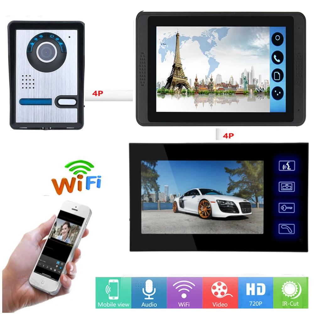 

APP Remote Control Video Intercom 7 Inch LCD Wifi Wireless Video Door Phone Doorbell Visual Speakerphone Unlock Intercom System