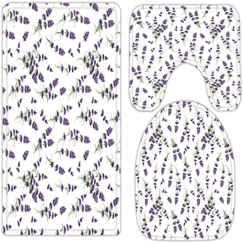 Lavender elegant purple flower 3-piece bathroom carpet, U-shaped cushion, non-slip goose down toilet seat, washable
Lavender elegant purple flower 3-piece bathroom carpet, U-shaped cushion, non-slip goose down toilet seat, washable